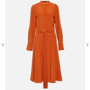 NWT Joseph Fairbaim Midi Dress 100% Silk Orange Cinnamon Size 40 with Pockets!